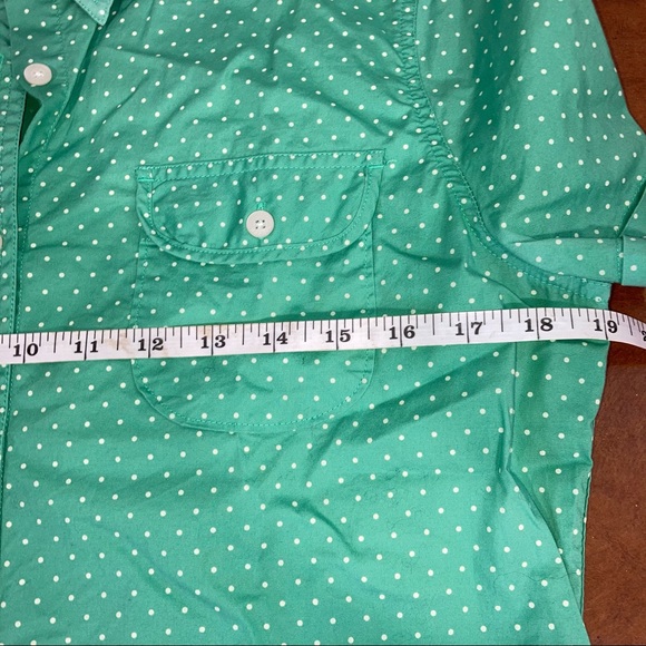 Woolrich Women’s Button Down Short Sleeve Shirt Tile Green Dot Medium - Picture 10 of 11